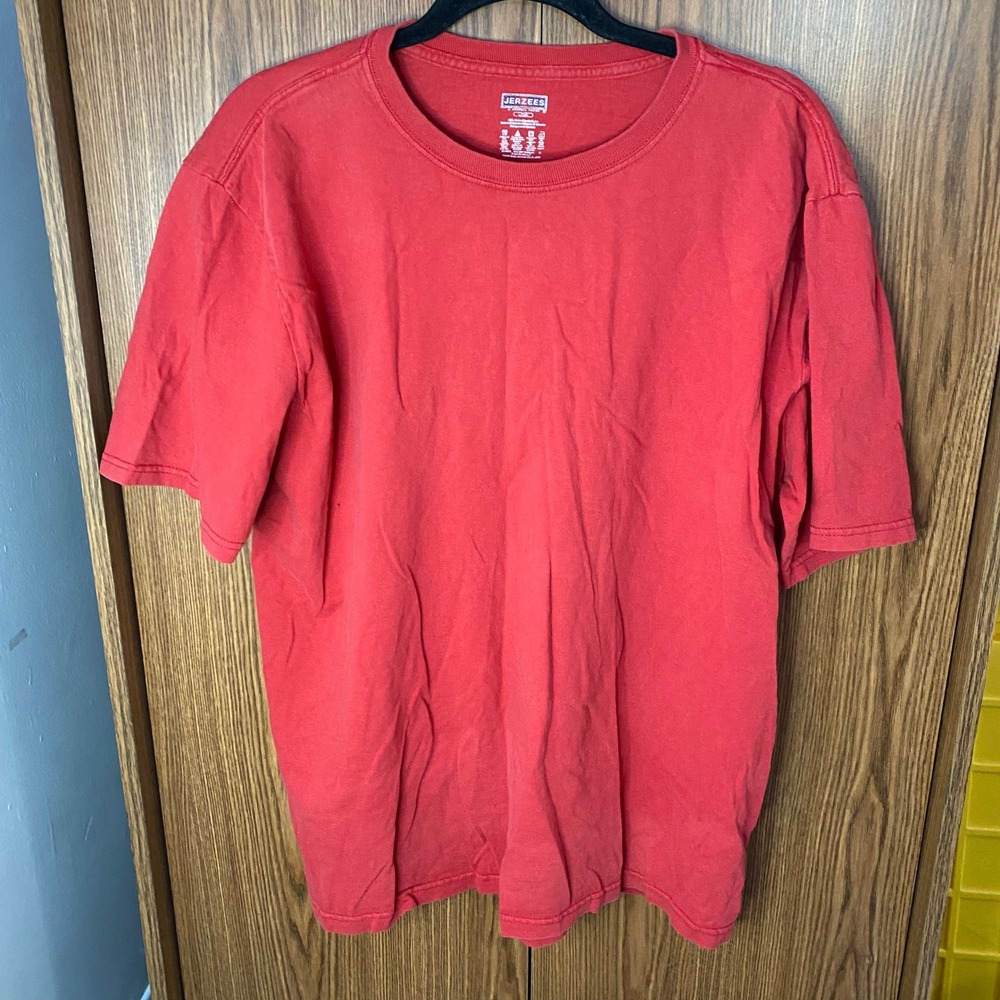 Jerzees T-Shirt Mens Large Red Short Sleeve Solid Cotton Basic Tee